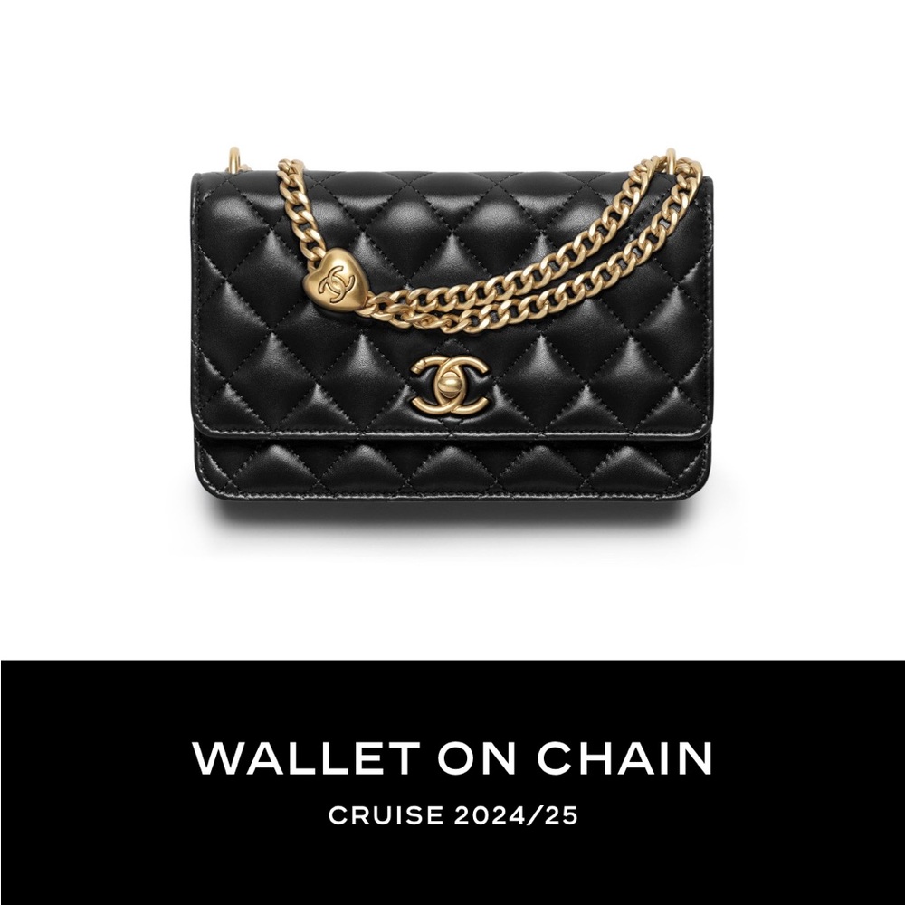 Chanel Quilted Black Wallet with Gold Chain